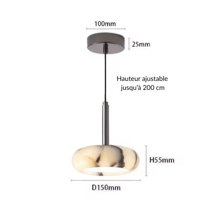 Dimensions de la suspension en marbre avec câble réglable jusqu'à 200 cm, idéale pour un intérieur contemporain