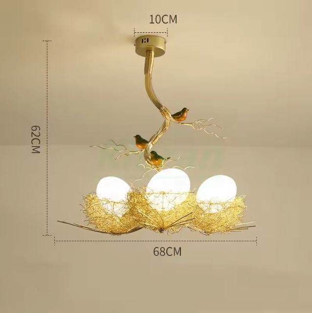 Suspension nid d'oiseau triple avec dimensions larges, parfaite pour les grands espaces élégants.