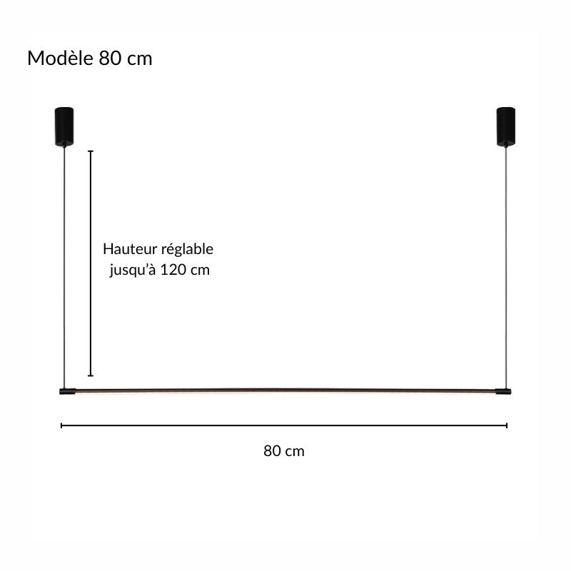 Schéma technique et mesures de la suspension barre led ultra fine format 150 cm.