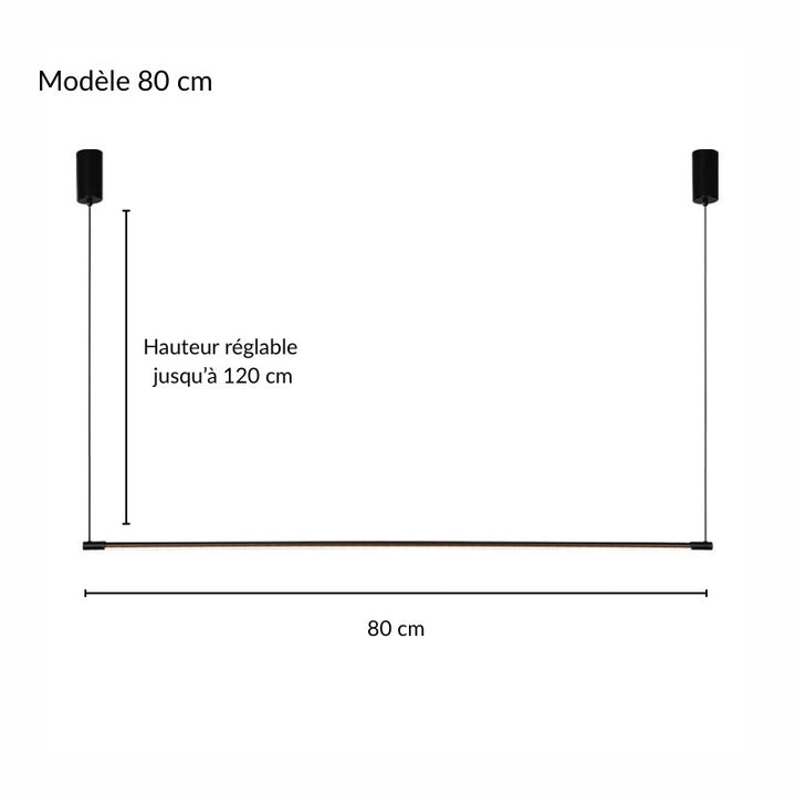 Schéma technique et mesures de la suspension barre led ultra fine format 150 cm.