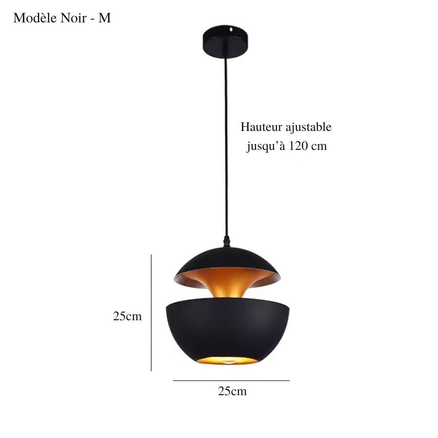 Modèle noir 25 cm de suspension sphérique à double coque métallique, réglable jusqu’à 120 cm