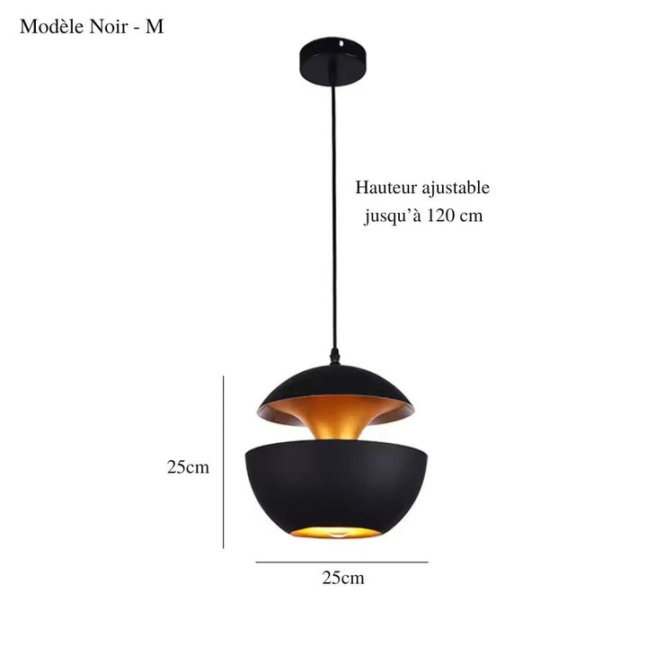 Modèle noir 25 cm de suspension sphérique à double coque métallique, réglable jusqu’à 120 cm
