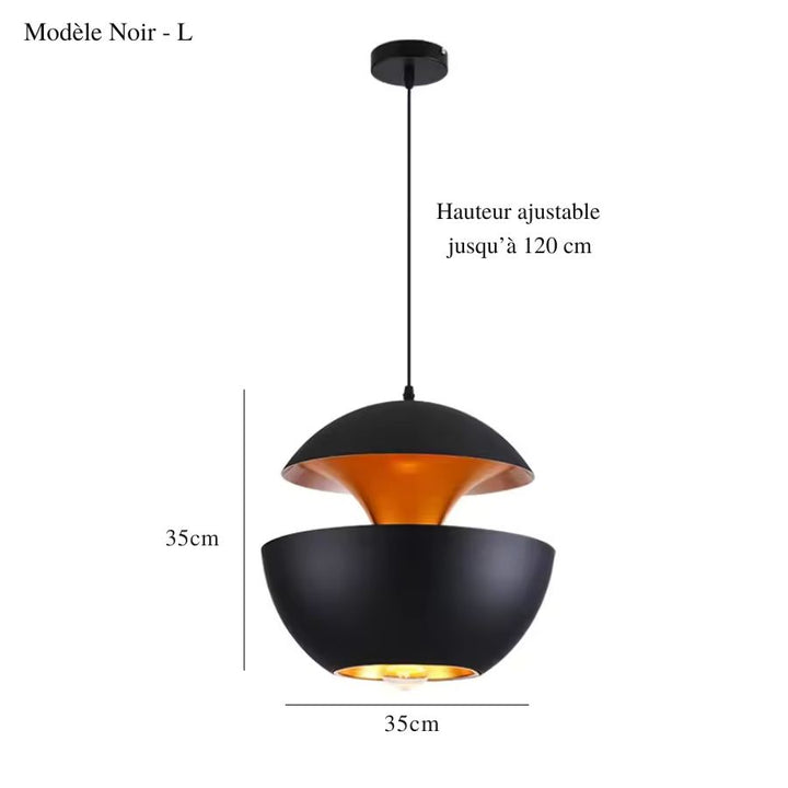 Grand modèle noir 35 cm à double coque et intérieur cuivré, au design sculptural rétro-futuriste