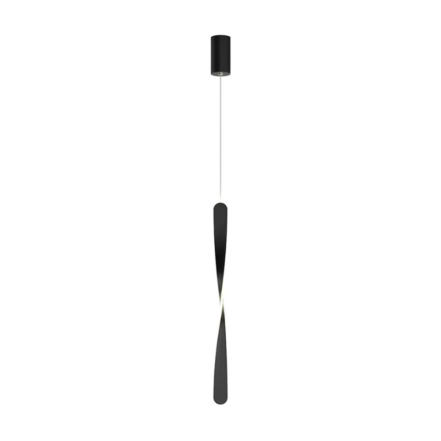 Silhouette noire élancée et torsadée pour une suspension minimaliste au contour lumineux intégré