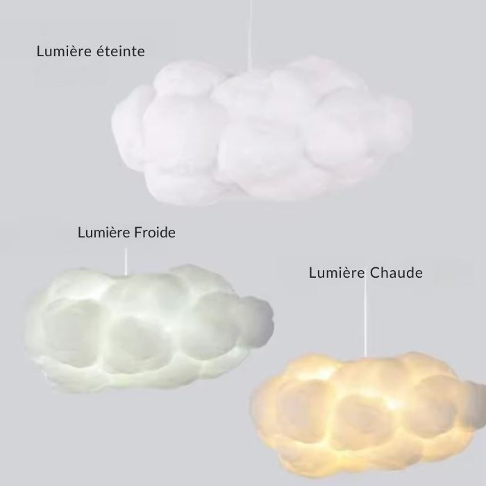 Suspension nuage avec éclairage variable, offrant une lumière chaude ou froide selon l'ambiance souhaitée pour votre intérieur.