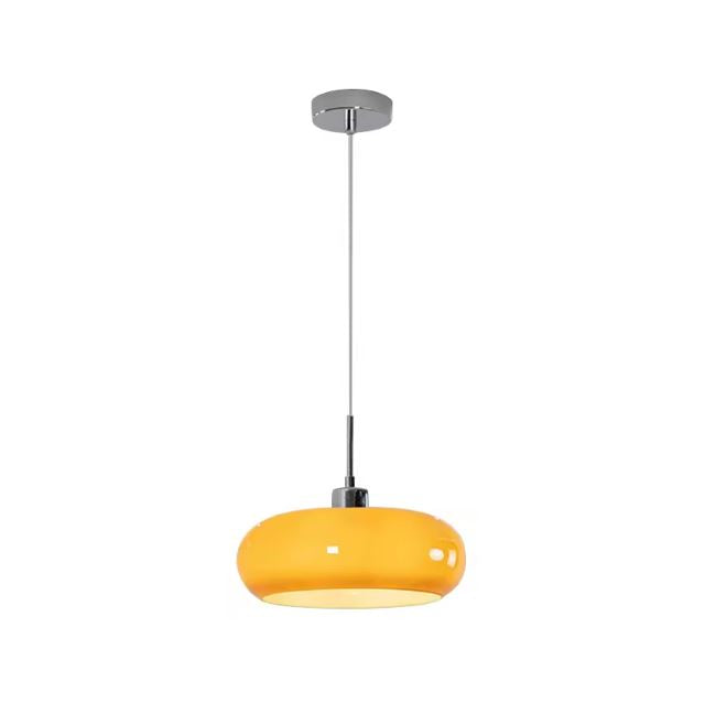 Suspension opaline orange avec finitions en chrome, idéale pour un éclairage chaleureux et moderne.