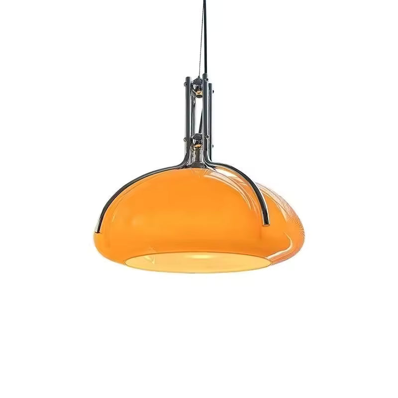 Suspension orange en forme de dôme avec armature chromée, au style Space Age rétro et design années 70