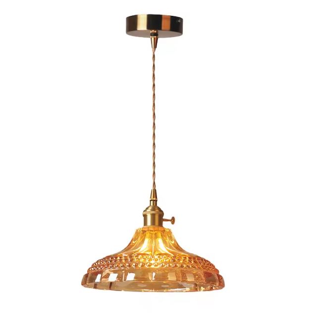 Suspension orange vintage en verre avec design rétro, idéale pour une ambiance chaleureuse et élégante.