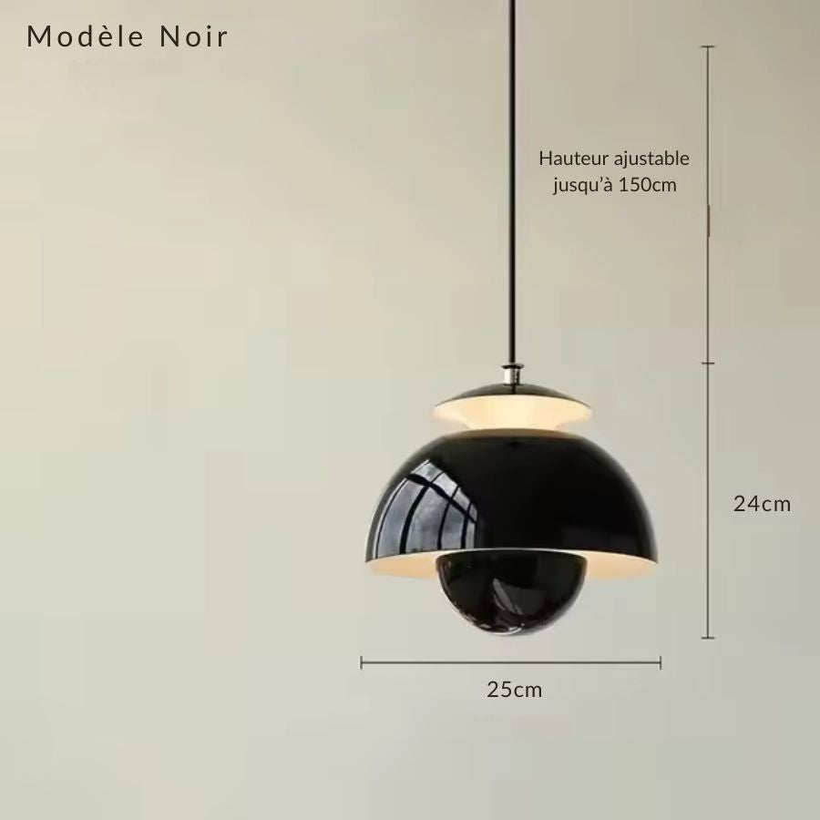 Modèle noir brillant à dôme et sphère, suspension graphique au design rétro-futuriste