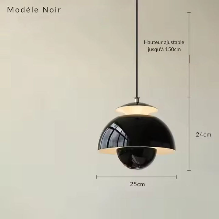 Modèle noir brillant à dôme et sphère, suspension graphique au design rétro-futuriste