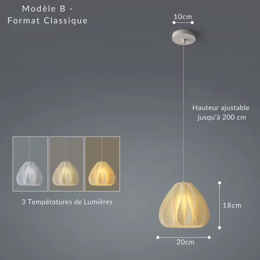 Modèle B de suspension aux volumes arrondis et ajourés, avec une silhouette douce d’inspiration florale