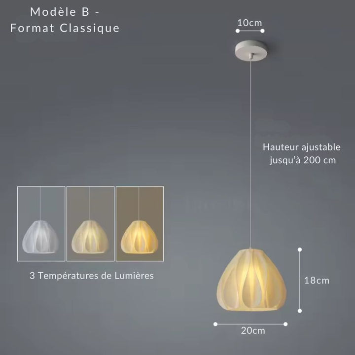 Modèle B de suspension aux volumes arrondis et ajourés, avec une silhouette douce d’inspiration florale