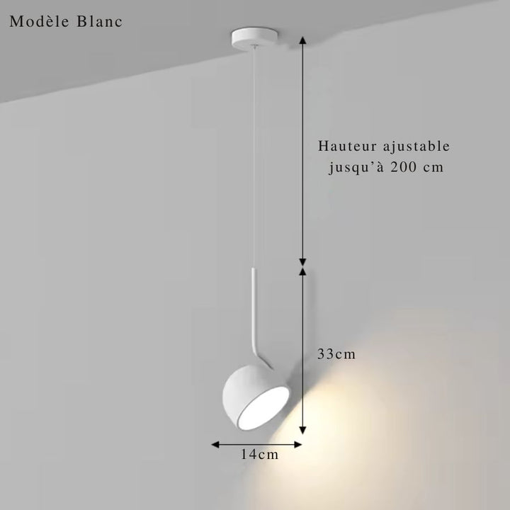 Modèle blanc de suspension à coupole orientable, format 33 cm avec hauteur ajustable jusqu’à 200 cm