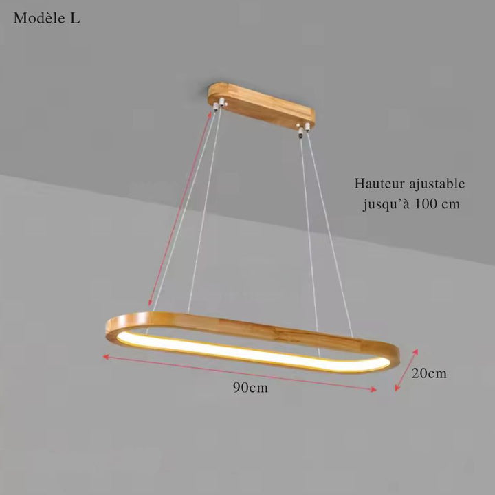 Modèle L de 90 cm en bois clair avec LED intégrée, au design ovale, moderne et minimaliste