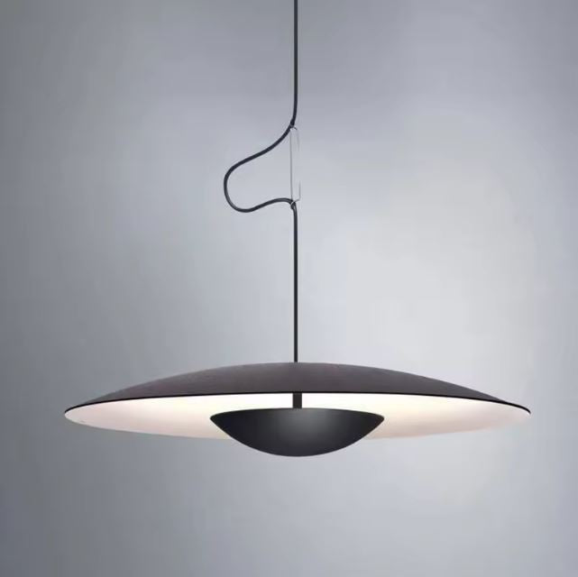 Suspension ovni noire au design minimaliste et moderne, offrant un éclairage élégant et tamisé pour une ambiance contemporaine.