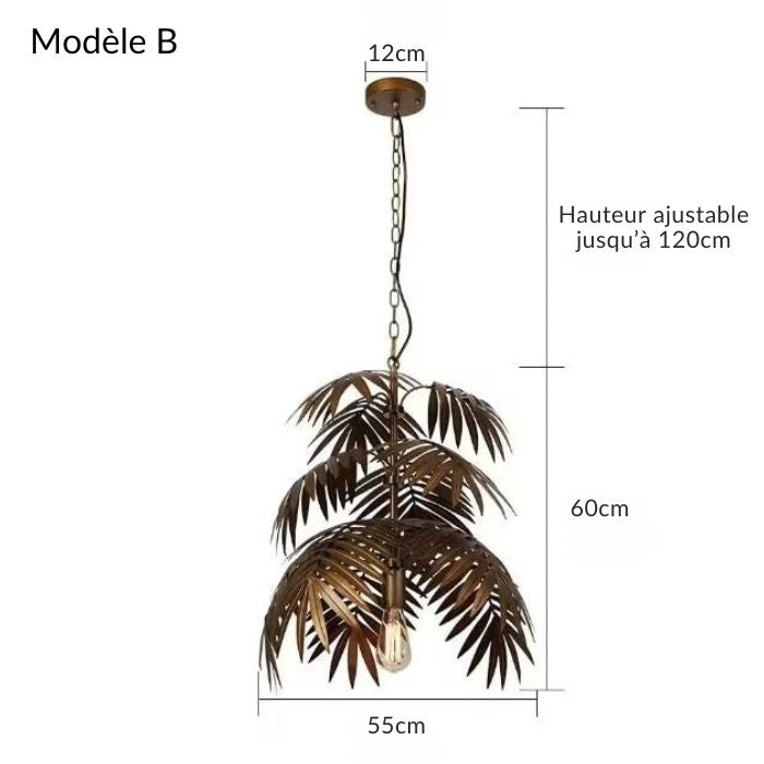 Suspension palmier design en métal modèle B, hauteur ajustable et structure à étages pour un effet tropical chic.
