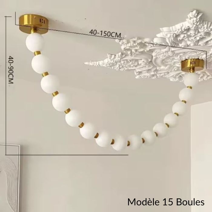 Suspension perle élégante avec 15 perles lumineuses pour une décoration intérieure raffinée.