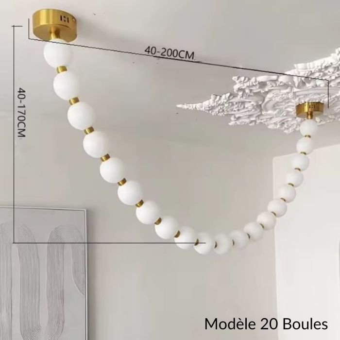 Suspension perle luxueuse avec 20 perles, parfaite pour illuminer un espace moderne et chic.