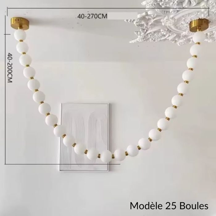 Suspension perle grand format avec 25 perles lumineuses pour une ambiance sophistiquée.