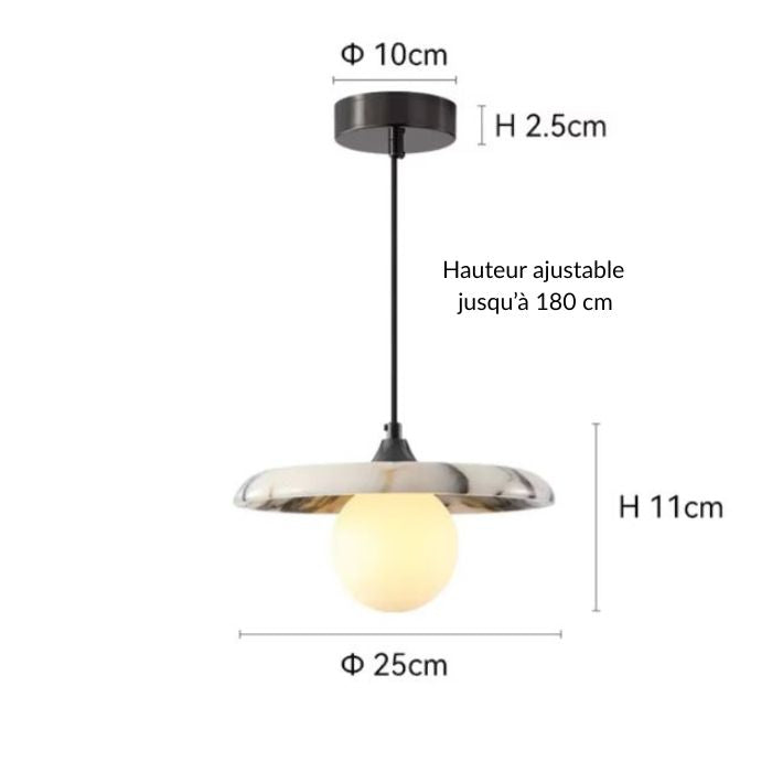 Dimensions de la suspension en pierre naturelle avec câble réglable jusqu'à 180 cm et design contemporain épuré