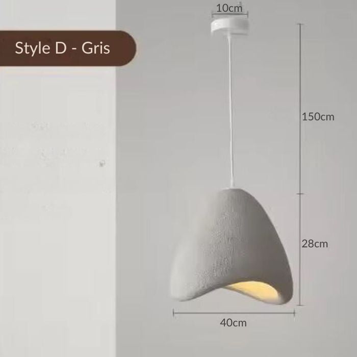 Suspension en plâtre design Style D gris avec câble réglable et lumière LED pour un éclairage moderne.