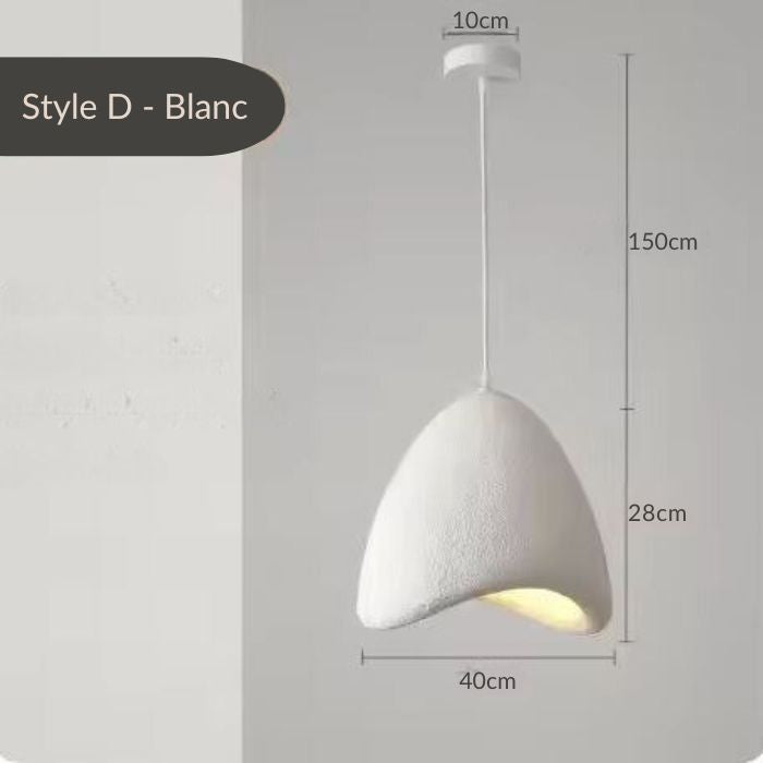 Suspension plâtre style D blanc, design unique pour un éclairage artistique et moderne dans votre maison.