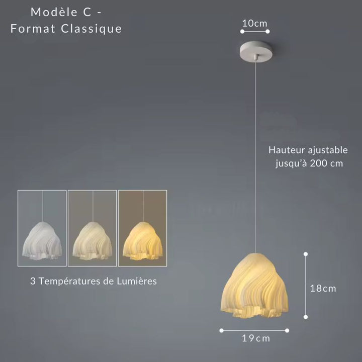 Suspension sculpturale modèle C aux plis ondulants et courbes fluides, dans un esprit design organique