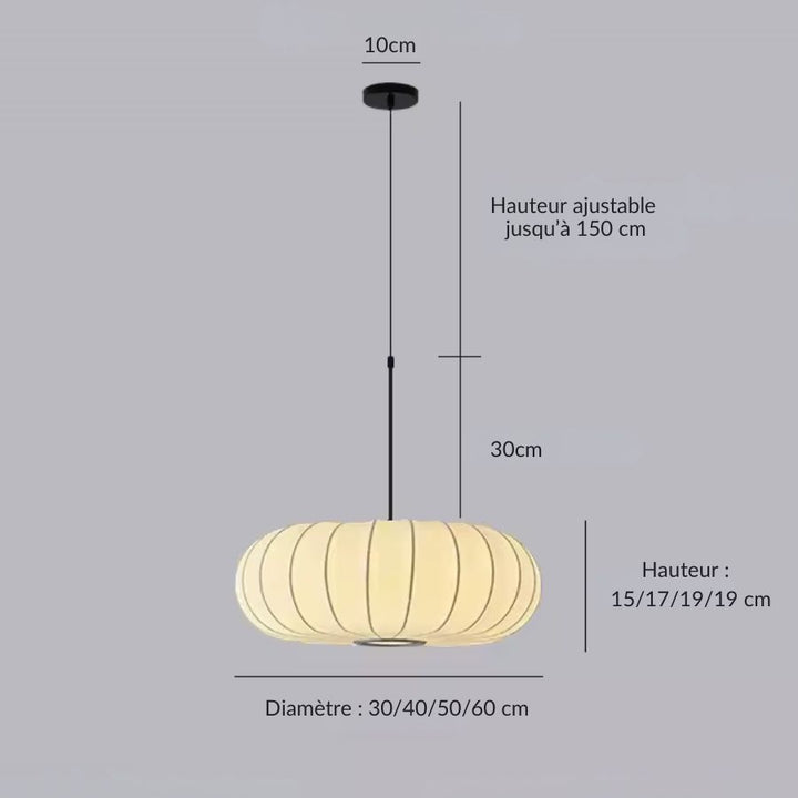 Suspension en tissu ivoire nervuré disponible en plusieurs diamètres, au style japandi doux et contemporain