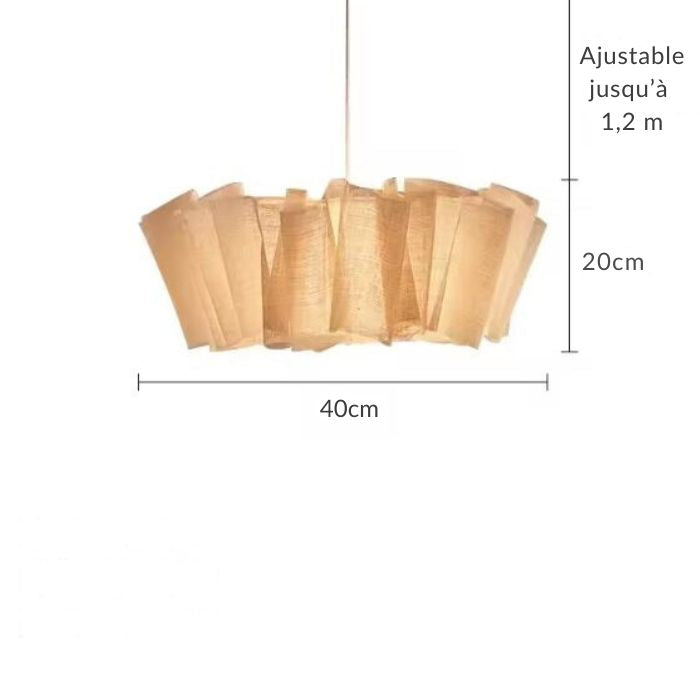 Suspension en tissu lin beige naturel de 40 cm, hauteur ajustable jusqu'à 1,2 m, design élégant et épuré.