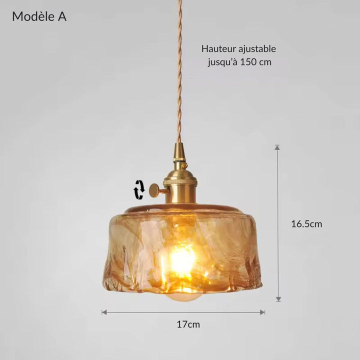 Modèle A à abat-jour ambré en forme de dôme, 17 cm de large, avec douille dorée au style rétro