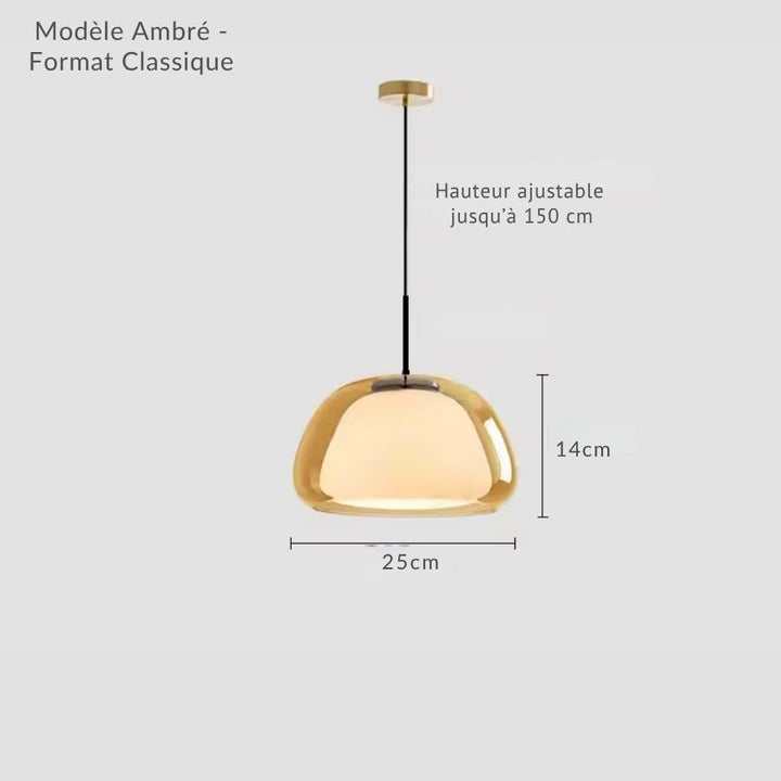 Version classique 25 cm en verre ambré avec diffuseur opalin et câble ajustable jusqu’à 150 cm
