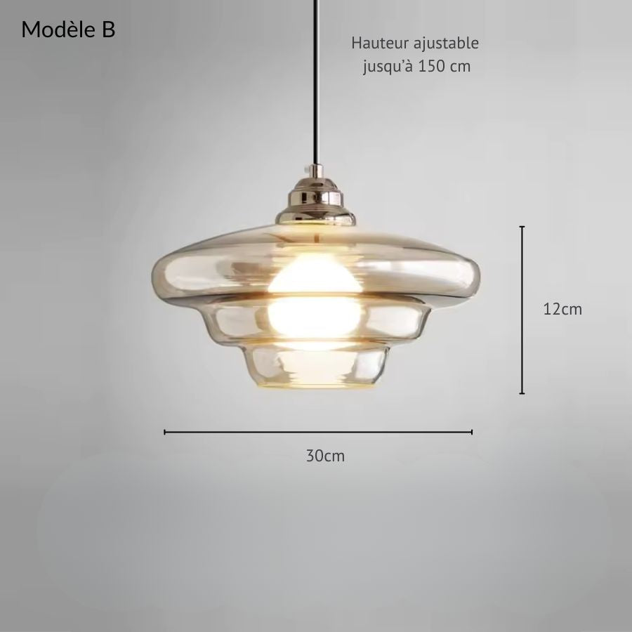 Modèle B en verre champagne de 30 cm, à silhouette basse et étagée inspirée du design vintage