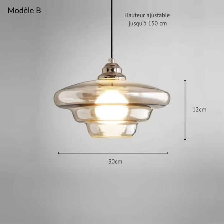 Modèle B en verre champagne de 30 cm, à silhouette basse et étagée inspirée du design vintage