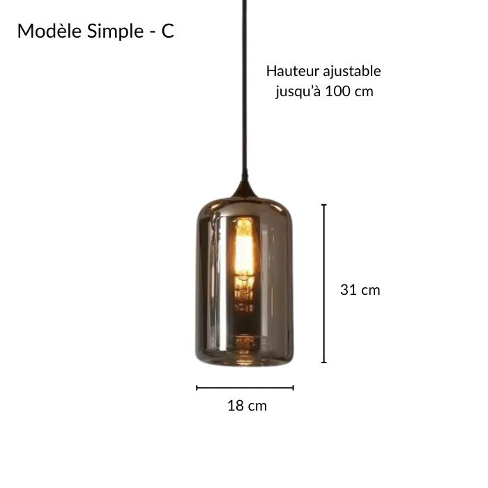 Suspension cylindrique en verre fumé avec câble réglable modèle c simple, parfaite pour un intérieur contemporain et élégant.