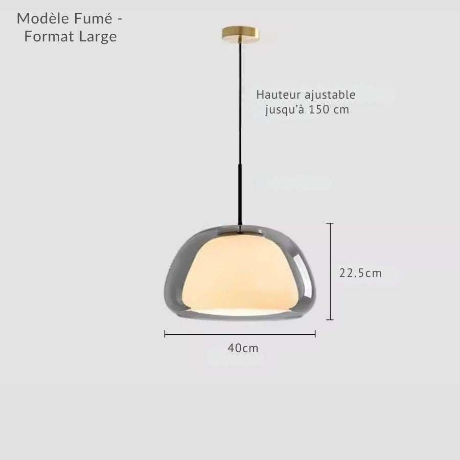 Grand modèle 40 cm en verre fumé avec cœur opalin lumineux, au design contemporain et enveloppant