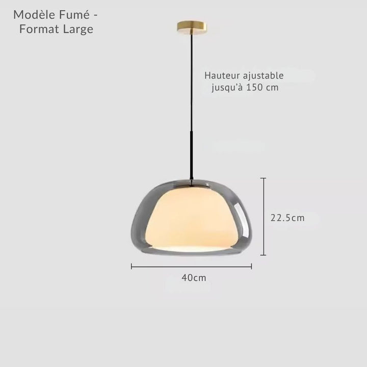 Grand modèle 40 cm en verre fumé avec cœur opalin lumineux, au design contemporain et enveloppant