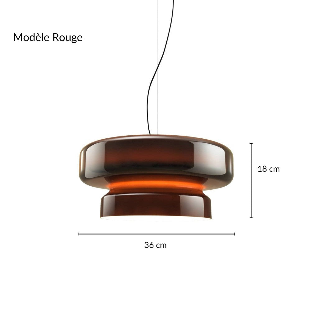 Schéma technique de la suspension en verre fumé rouge brun avec indication des dimensions