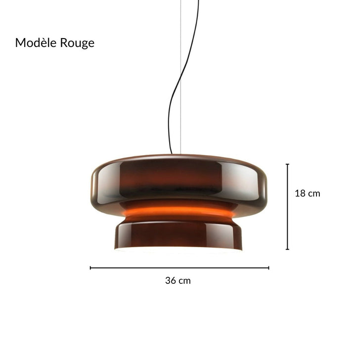 Schéma technique de la suspension en verre fumé rouge brun avec indication des dimensions