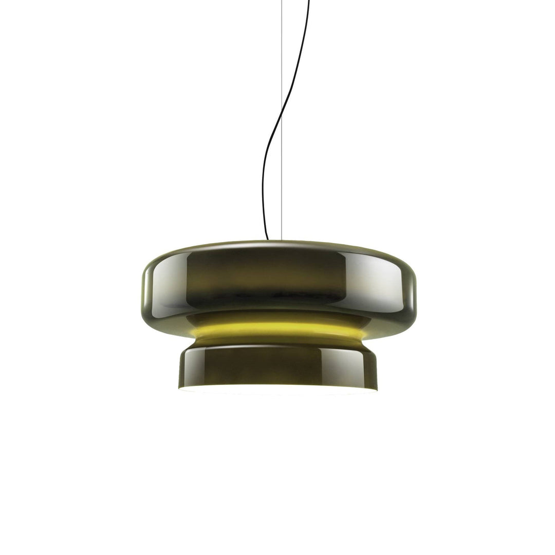 Modèle de suspension en verre fumé vert photographié sur fond blanc pour e-commerce.