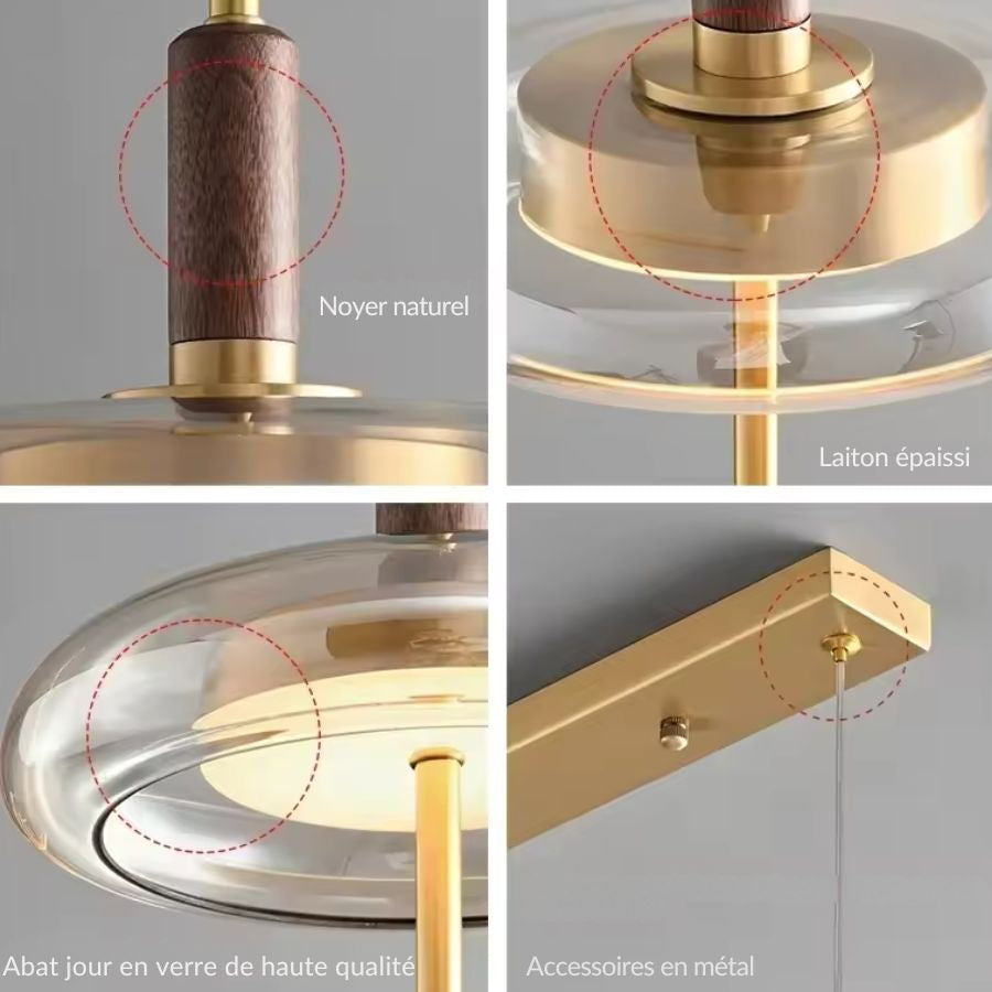 Suspension Anneau de Verre et Tige Dorée