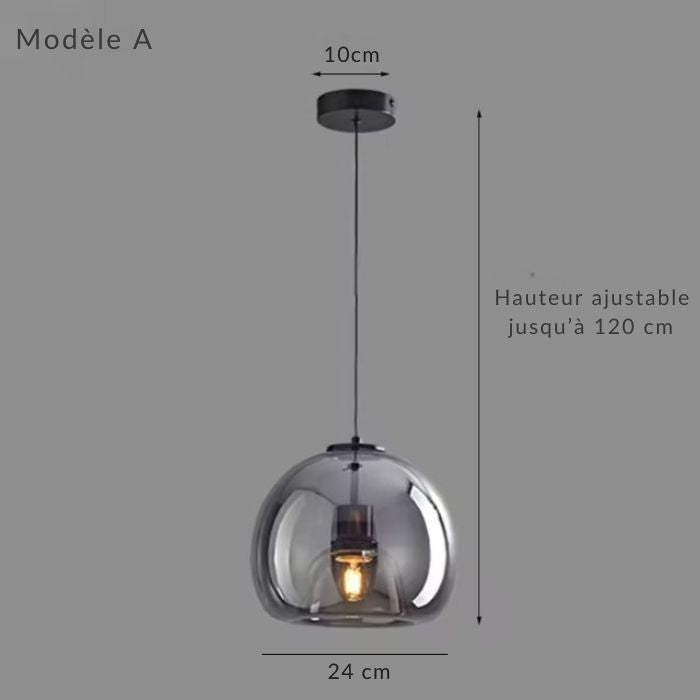 Suspension verre noir modèle A, lampe simple au design élégant avec hauteur ajustable jusqu’à 120 cm.